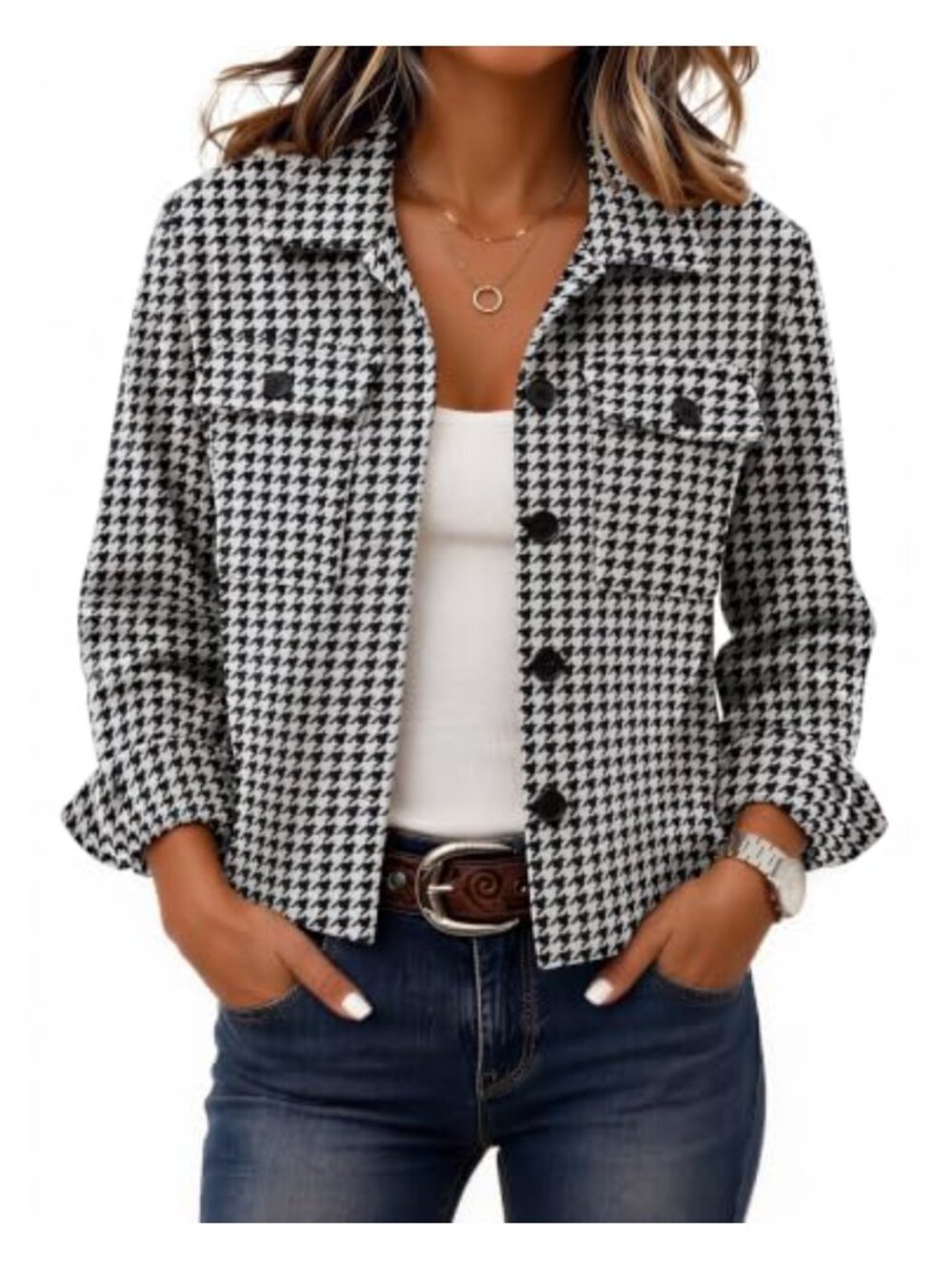 Zeagoo Flannel Cropped Shacket Plaid Button Jacket